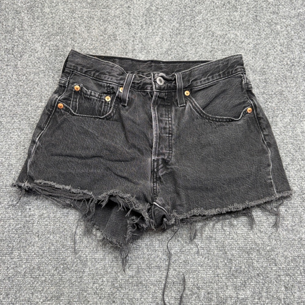 Levis 501 Original Cutoff Denim Shorts Black Frayed Hem W26 Womens